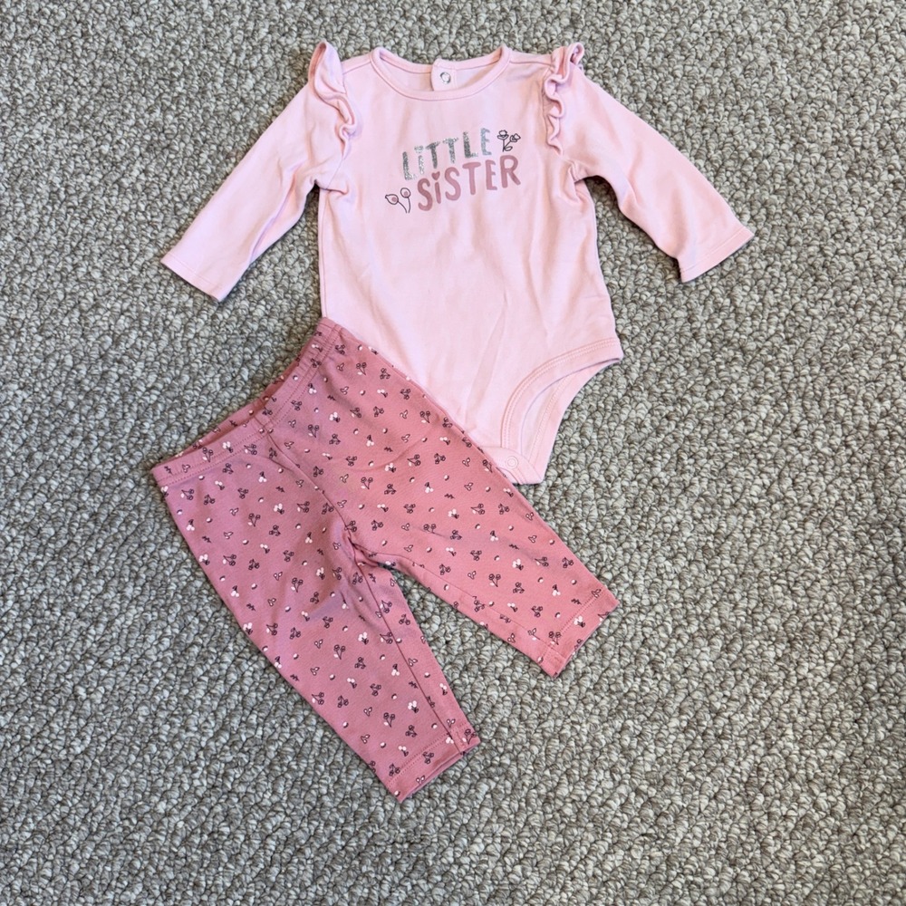 Carters Baby Girl Little Sister Bodysuit and Leggings Set Size 3-6 Months